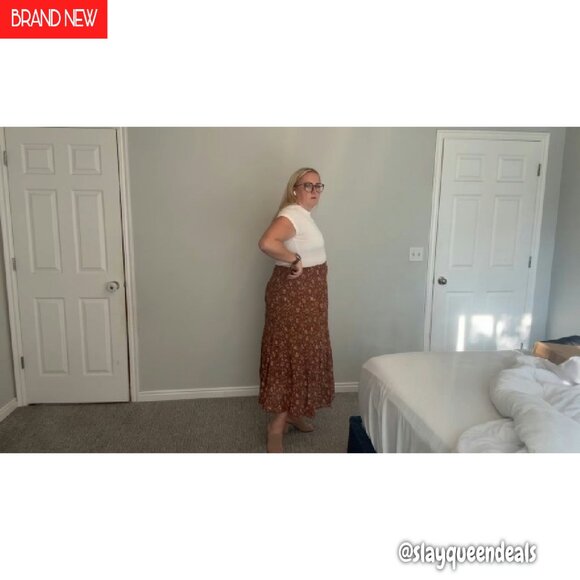 Chiffon Maxi Skirt Elastic Waist Flowy A-Line Pleated Long Boho Fall - Picture 7 of 8